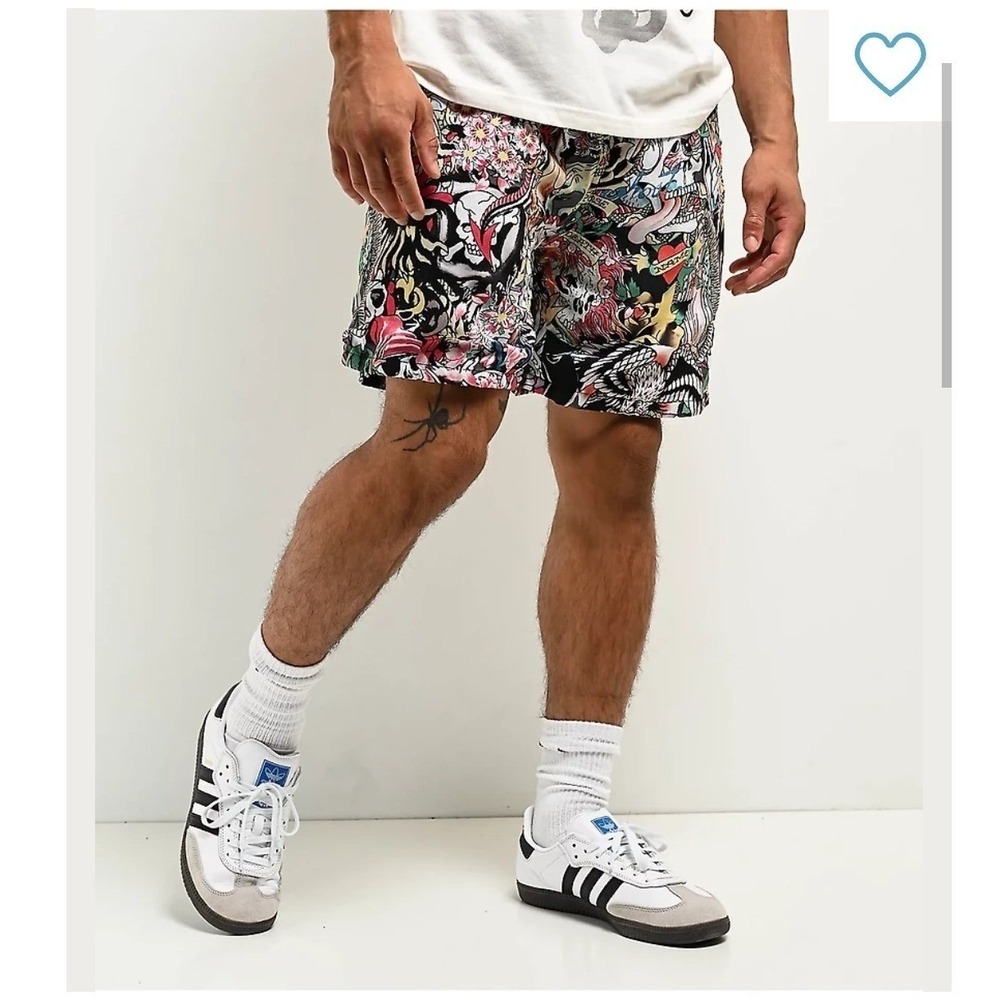 Ed Hardy Tattoo Collage Shorts Mens Small Multicolor Mesh Lined Y2K Streetwear‎